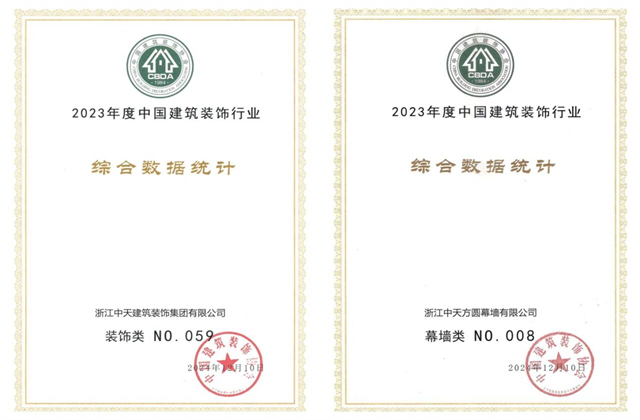 beat·365装饰集团位列2023年度中国建筑装饰企业百强59位、幕墙百强第8位